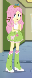 Size: 217x524 | Tagged: safe, imported from derpibooru, screencap, fluttershy, bird, eqg summertime shorts, equestria girls, monday blues, bird nest, boots, clothes, cropped, dirty, female, messy hair, nest, shoes, skirt, socks