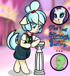 Size: 1920x2100 | Tagged: safe, artist:crimsonsky, artist:undisputed, imported from derpibooru, coco pommel, rarity, oc, oc:anon, earth pony, human, pony, /mlp/, 4chan, animal crossing, bipedal, blushing, carousel boutique, clothes, cocobetes, colored, cute, darling, dialogue, drawthread, floppy ears, isabelle, shy, standing, trio