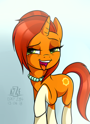 Size: 2000x2751 | Tagged: safe, artist:azerta56, imported from derpibooru, stellar flare, pony, unicorn, 365 days challenge, female, gradient background, high res, mare, solo, stellar milf, tongue out