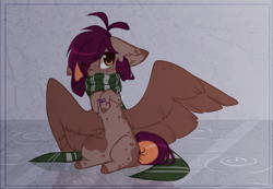 Size: 1280x884 | Tagged: safe, artist:little-sketches, artist:php146, imported from derpibooru, oc, oc only, pegasus, pony, chibi, clothes, female, floppy ears, mare, scarf, solo