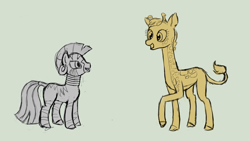 Size: 1920x1080 | Tagged: safe, artist:bill-the-pony, imported from derpibooru, clementine, zecora, giraffe, zebra, partial color, transparent background