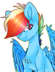 Size: 758x999 | Tagged: safe, artist:sketchykohaidraws, imported from derpibooru, rainbow dash, pegasus, pony, alternate hairstyle, chest fluff, female, hair over one eye, looking at you, mare, simple background, solo, transparent background