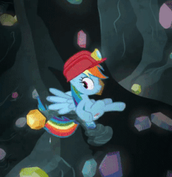 Size: 315x324 | Tagged: safe, edit, imported from derpibooru, screencap, rainbow dash, pegasus, pony, the end in friend, animated, cropped, female, gem, gem cave, helmet, mare, mining helmet, solo, unfortunate implications, vibrating