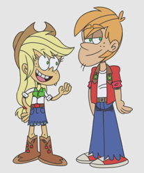 Size: 1848x2232 | Tagged: safe, artist:itoruna-the-platypus, imported from derpibooru, applejack, big macintosh, human, equestria girls, brother and sister, clothes, female, male, nickelodeon, siblings, simple background, style emulation, the loud house