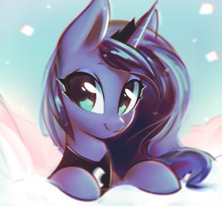 Size: 1125x1044 | Tagged: safe, artist:mirroredsea, imported from derpibooru, princess luna, alicorn, pony, cute, female, lunabetes, mare, smiling, solo