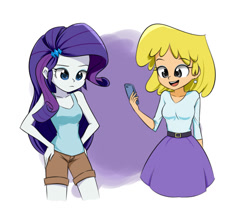 Size: 778x658 | Tagged: safe, artist:twilite-sparkleplz, imported from derpibooru, rarity, human, equestria girls, belt, cellphone, clothes, clothes swap, crossover, female, human female, lori loud, nickelodeon, phone, shorts, skirt, sleeveless, smartphone, tanktop, the loud house