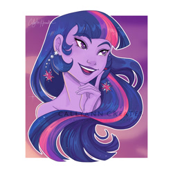 Size: 800x800 | Tagged: safe, artist:callyanncreates, imported from derpibooru, twilight sparkle, equestria girls, bust, ear piercing, earring, female, jewelry, piercing, smiling, solo