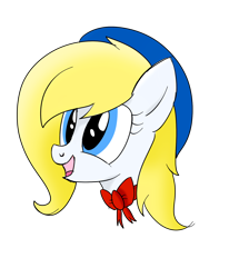 Size: 1400x1700 | Tagged: safe, artist:shyshyoctavia, imported from derpibooru, oc, oc only, oc:treble spirit, earth pony, pony, blonde, blonde hair, blue eyes, bow, bust, female, gift art, happy, hat, mare, open mouth, sailor hat, simple background, solo, transparent background, yellow hair, yellow mane