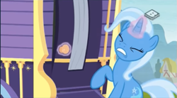 Size: 573x316 | Tagged: safe, imported from derpibooru, screencap, trixie, pony, unicorn, road to friendship, boomerang (tv channel), door, eyes closed, female, levitation, magic, magic aura, mare, pulling, solo, telekinesis