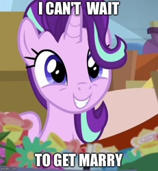 Size: 500x542 | Tagged: safe, edit, edited screencap, imported from derpibooru, screencap, starlight glimmer, pony, unicorn, road to friendship, dialogue, engrish, female, flower, grammar error, happy, image macro, imgflip, mare, meme, smiling, solo