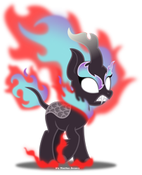 Size: 3854x4771 | Tagged: safe, artist:vector-brony, imported from derpibooru, autumn blaze, kirin, nirik, sounds of silence, angry, blank eyes, fangs, female, fire, glowing eyes, mane of fire, quadrupedal, raised hoof, sharp teeth, simple background, solo, teeth, transparent background, vector
