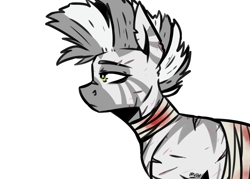 Size: 3500x2500 | Tagged: safe, artist:lrusu, imported from derpibooru, oc, oc only, oc:xenith, pony, zebra, fallout equestria, bandage, blood, fanfic, fanfic art, female, mare, profile, quadrupedal, scar, simple background, solo, white background