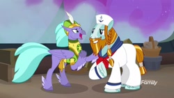 Size: 1920x1080 | Tagged: safe, imported from derpibooru, screencap, rockhoof, seaspray, classical hippogriff, hippogriff, pony, a rockhoof and a hard place, hippogriff navy, sailor uniform, uniform