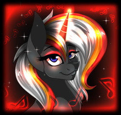 Size: 700x666 | Tagged: safe, artist:derpsonhooves, imported from derpibooru, part of a set, oc, oc only, oc:velvet remedy, pony, unicorn, fallout equestria, abstract background, bust, chest fluff, fanfic, fanfic art, female, glowing horn, horn, mare, portrait, solo