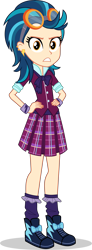 Size: 2213x6000 | Tagged: safe, artist:sebisscout1997, imported from derpibooru, indigo zap, equestria girls, friendship games, .svg available, angry, clothes, crystal prep academy uniform, crystal prep shadowbolts, female, goggles, hand on hip, pleated skirt, school uniform, shoes, simple background, skirt, sneakers, socks, solo, transparent background, unhappy, vector