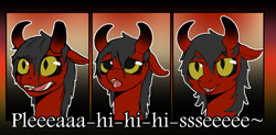 Size: 2030x1000 | Tagged: safe, artist:4th, derpibooru exclusive, imported from derpibooru, oc, oc:red bet, demon pony, black sclera, dialogue, please, yellow eyes