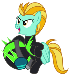 Size: 542x600 | Tagged: artist needed, source needed, safe, artist:jellmelon, imported from derpibooru, lightning dust, pegasus, pony, the washouts (episode), clothes, female, helmet, mare, open mouth, simple background, smiling, solo, the washouts, transparent background, uniform, vector, washouts uniform