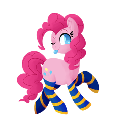 Size: 1500x1500 | Tagged: safe, alternate version, artist:fannytastical, imported from derpibooru, part of a set, pinkie pie, pony, :p, clothes, cute, female, one eye closed, simple background, socks, solo, sticker, striped socks, tongue out, transparent background, wink