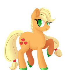 Size: 1500x1500 | Tagged: safe, alternate version, artist:fannytastical, imported from derpibooru, part of a set, applejack, pony, cute, female, hatless, missing accessory, raised hoof, simple background, solo, sticker, transparent background