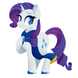 Size: 1500x1500 | Tagged: safe, alternate version, artist:fannytastical, imported from derpibooru, part of a set, rarity, pony, clothes, cute, female, hoof on chest, scarf, simple background, solo, sticker, transparent background