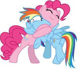 Size: 2366x2108 | Tagged: safe, artist:davidsfire, imported from derpibooru, pinkie pie, rainbow dash, earth pony, pegasus, pony, secrets and pies, bear hug, duo, faic, female, hape, hug, hug on neck, hug on the neck, mare, rainbow dash is best facemaker, simple background, smiling, squeezing, transparent background, vector, wide eyes