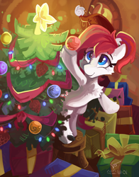 Size: 1600x2045 | Tagged: safe, artist:saxopi, imported from derpibooru, oc, oc only, oc:holly jolly, christmas, christmas tree, holiday, present, tree