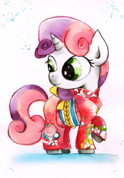 Size: 1600x2297 | Tagged: safe, artist:mashiromiku, imported from derpibooru, sweetie belle, pony, unicorn, clothes, commission, female, filly, kimono (clothing), solo, traditional art, watercolor painting