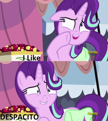 Size: 1256x1406 | Tagged: safe, edit, edited screencap, imported from derpibooru, screencap, starlight glimmer, rock solid friendship, despacito, exploitable meme, meme, starlight's confessions