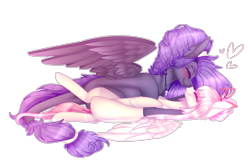 Size: 2221x1457 | Tagged: safe, artist:honeybbear, imported from derpibooru, oc, oc only, oc:ender heart, oc:lyshuu, pegasus, pony, female, lesbian, mare, on back, simple background, transparent background