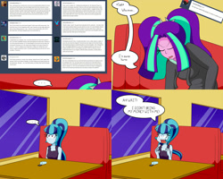 Size: 2000x1600 | Tagged: safe, artist:jake heritagu, imported from derpibooru, aria blaze, sonata dusk, comic:aria's archives, series:sciset diary, equestria girls, clothes, comic, hoodie, soda, spilled drink, yelling