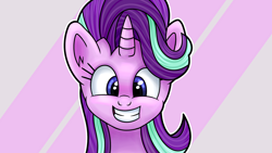 Size: 1280x720 | Tagged: safe, alternate version, artist:wellfugzee, imported from derpibooru, starlight glimmer, pony, unicorn, abstract background, cute, female, glimmerbetes, mare, smiling, solo, squee, wallpaper