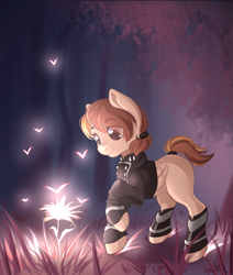 Size: 1655x1952 | Tagged: safe, artist:airiniblock, imported from derpibooru, oc, oc only, pegasus, pony, clothes, female, flower, glow, glowing, grass, mare, rcf community, smiling, solo, tree, ych result