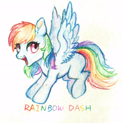 Size: 2048x2048 | Tagged: safe, artist:rikadiane, imported from derpibooru, rainbow dash, pegasus, pony, female, mare, open mouth, smiling, solo, traditional art