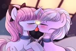 Size: 1500x1016 | Tagged: safe, artist:tcn1205, imported from derpibooru, oc, oc only, pony, blushing, eyes closed, female, lesbian, mare, oc x oc, shipping