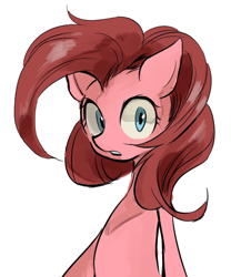 Size: 460x552 | Tagged: safe, artist:akomaru, artist:tamaki, imported from derpibooru, pinkie pie, earth pony, pony, semi-anthro, bipedal, bust, female, looking at you, mare, simple background, solo, surprised face