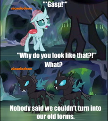 Size: 1920x2160 | Tagged: safe, edited screencap, imported from derpibooru, screencap, ocellus, changedling, changeling, what lies beneath, cave, comic, image macro, meme, nightmare cave, screencap comic