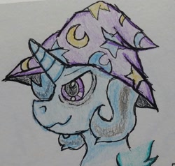 Size: 1781x1696 | Tagged: safe, artist:strange-mark, imported from derpibooru, trixie, pony, unicorn, female, hat, solo, traditional art, wizard hat