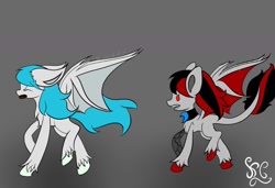 Size: 1024x699 | Tagged: safe, artist:klarachaos, imported from derpibooru, oc, oc:black heart, oc:power note, oc:sister note, bat pony, angry, donut, food, lorris