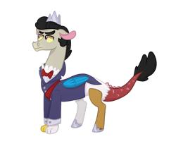 Size: 1024x848 | Tagged: safe, artist:ashidaii, imported from derpibooru, oc, oc only, oc:desorde, oc:entropy, draconequus, hybrid, clothes, interspecies offspring, male, offspring, parent:discord, parent:princess celestia, parents:dislestia, simple background, solo, suit, transparent background