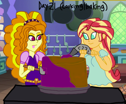 Size: 2000x1650 | Tagged: safe, artist:ktd1993, imported from derpibooru, adagio dazzle, sunset shimmer, equestria girls, 30 day otp challenge, cake, female, food, lesbian, shipping, sunsagio