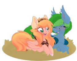 Size: 5000x4000 | Tagged: safe, artist:red_moonwolf, imported from derpibooru, oc, oc only, oc:feral fable, oc:pancake, bat pony, pegasus, pony, blushing, simple background, transparent background