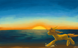 Size: 2000x1236 | Tagged: safe, artist:sunnytp, imported from derpibooru, pegasus, pony, link, male, ocean, ponies of the wild, ponified, running, solo, stallion, sunset, the legend of zelda, the legend of zelda: breath of the wild