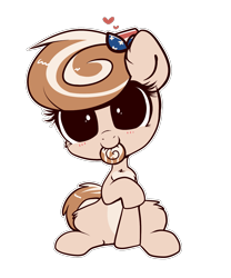 Size: 1265x1522 | Tagged: safe, artist:confetticakez, imported from derpibooru, oc, oc:cinnamon spangled, earth pony, pony, bandana, chibi, cinnamon bun, cute, female, food, mare, ocbetes, simple background, sitting, transparent background