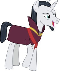 Size: 9144x10842 | Tagged: safe, artist:illumnious, imported from derpibooru, chancellor neighsay, pony, unicorn, school raze, season 8, absurd resolution, clothes, facial hair, goatee, male, open mouth, raised hoof, reformed, simple background, solo, stallion, transparent background, vector, when he smiles