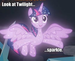 Size: 626x512 | Tagged: safe, edit, edited screencap, imported from derpibooru, screencap, tree of harmony, alicorn, pony, what lies beneath, cropped, female, image macro, implied twilight sparkle, mare, meme, name pun, pun, rimshot, sparkles, treeabetes, treelight sparkle, treelightbetes, twilight sparkle (alicorn)