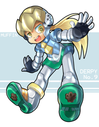 Size: 1275x1636 | Tagged: safe, artist:thegreatrouge, imported from derpibooru, derpy hooves, robot, equestria girls, crossover, female, mighty no.9, solo