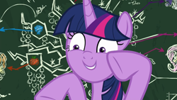 Size: 1920x1080 | Tagged: safe, imported from derpibooru, screencap, twilight sparkle, alicorn, pony, what lies beneath, 2spooky, chalkboard, female, mare, smiling, solo, twilight sparkle (alicorn), written equestrian