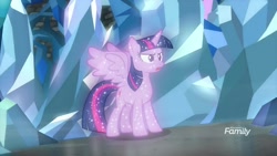 Size: 1920x1080 | Tagged: safe, imported from derpibooru, screencap, tree of harmony, twilight sparkle, twilight sparkle (alicorn), alicorn, pony, what lies beneath, crystal, female, implied twilight sparkle, mare, nightmare cave, solo, sparkles, spread wings, treelight sparkle, wings