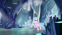 Size: 1280x720 | Tagged: safe, imported from derpibooru, screencap, silverstream, classical hippogriff, hippogriff, what lies beneath, cave, female, jewelry, necklace, nightmare cave, solo, spread wings, wings