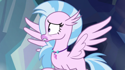 Size: 1280x720 | Tagged: safe, imported from derpibooru, screencap, silverstream, hippogriff, what lies beneath, female, jewelry, necklace, solo, spread wings, wings